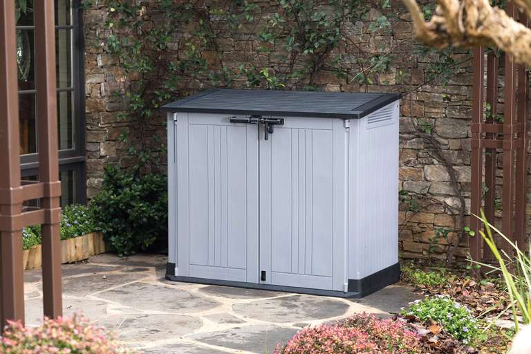 Keter Store It Out Nova Outdoor Garden Furniture Storage Shed Light Grey with Dark Grey Lid