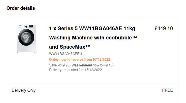 Samsung 11KG Series 5 WW11BGA046AE Washing Machine - £449.10 @ Samsung Student (Student Beans/Unidays)
