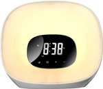groov-e Curve Touch Control FM Radio Alarm Clock with LED Lamp Wake-Up Light & Snooze-White - with code