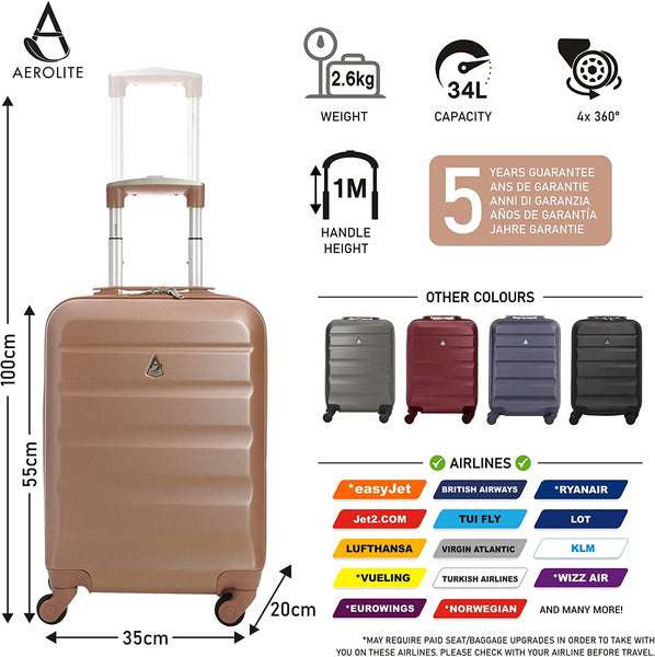 Aerolite 55cm Lightweight Hard Shell 4 Wheel Cabin Suitcase, Approved for Ryanair (Priority), easyJet £39.99 @ Travel Luggage Cabin Bags