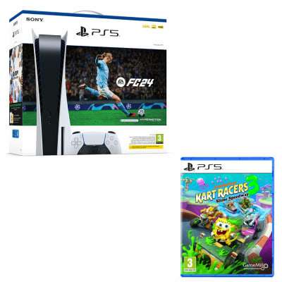 PS5 Disc Console + EA Sports FC 24 (Digital) + 1 Gift e.g. The Witcher 3: Wild Hunt GOTY / Charging Dock / Kart Racers 3 / Human Fall Flat