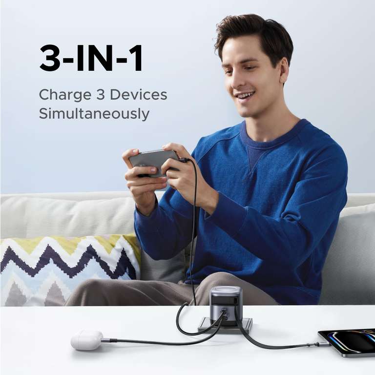 UGREEN USB C Charger 45W 3 Port Fast Charger with Retractable Cable £16 ...