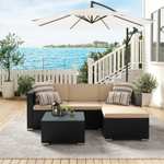 SONGMICS PE Rattan Patio Furniture Set - 3 Seater Sofa, Footrest and Glass Coffee Table - W/Code