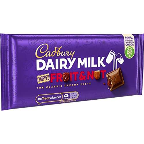 4 x Cadbury Dairy Milk Fruit and Nut Chocolate Bar, 95g. Christmas, Stocking Filling - 85p each - (min order 4) @ Amazon