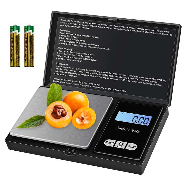 MOXYOY Mini Digital Scales 0.01g, 500g Pocket Kitchen Food Jewellery Precision Scales with Back-lit LCD Display (2 Batteries Included)