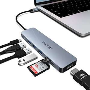HOPDAY 7 in 1 USB C Hub, USB C Adapter with 4K HDMI, 100W Type C PD, 3 USB 3.0 5 Gbps Ports, SD/TF Card Reader
