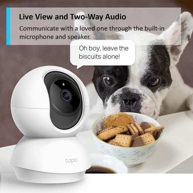 Tapo Pan/Tilt Smart Security Camera, Baby Monitor, Indoor CCTV, 360° Rotational Views, 1080p, 2-Way Audio, Night Vision, SD Storage (TC70)