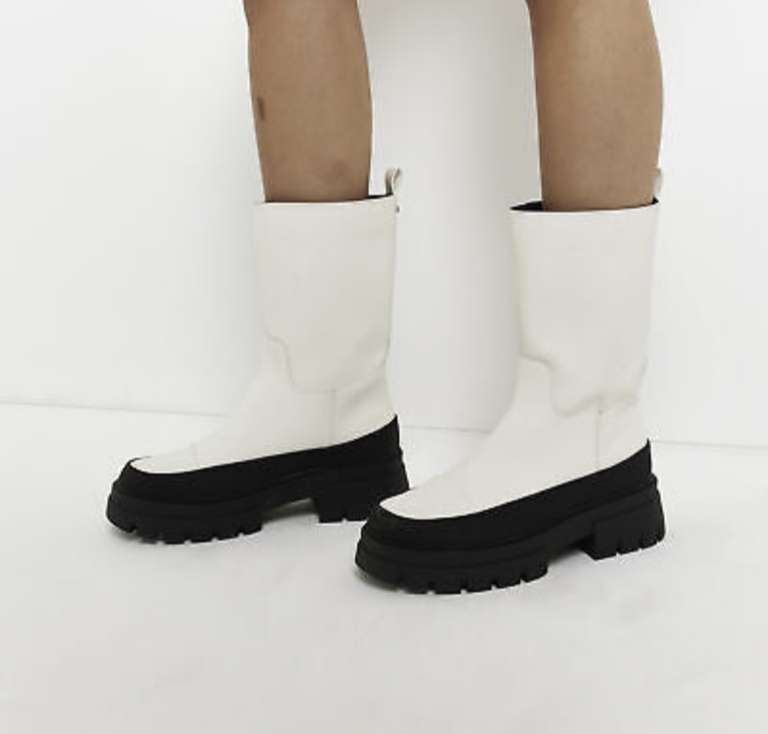 River Island Womens Welly Boots White 3 Quarter Pull On Chunky Sole Comfortable £7 + free delivery @ River island / ebay