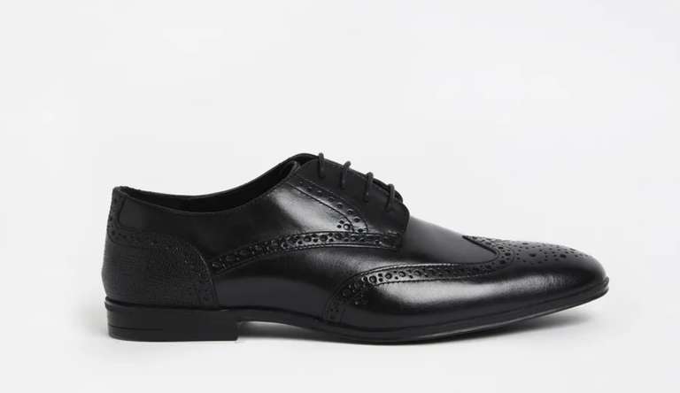 River Island Mens Leather Brogue Derby Shoes Black Lace Up Wide Fit Leather £14 + free delivery @ RiverislandoutletEbay