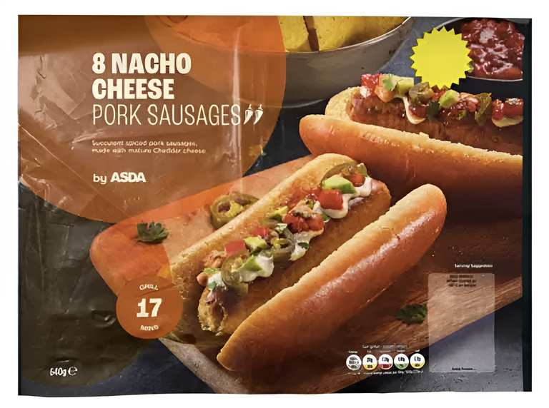 ASDA 8 Nacho Cheese Pork Sausages 640g