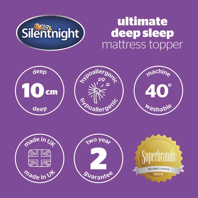 Silentnight Ultimate Deep Sleep Mattress Topper 10cm Thick - All Sizes sold by Branded Bedding