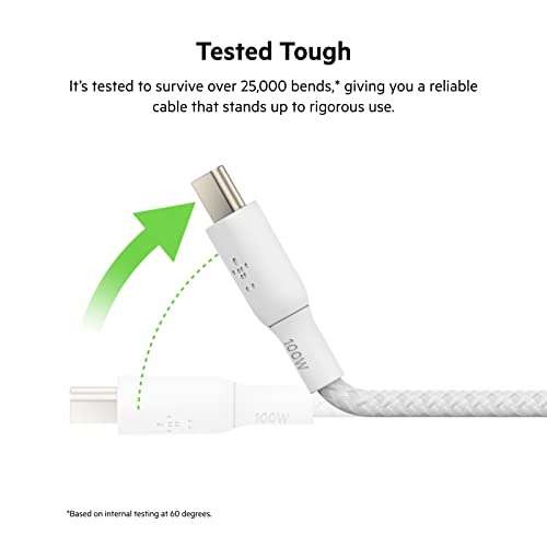 Belkin 2m USB Type C to C Cable, 100W, USB-IF Certified 2.0 Cable with Double Braided Nylon Exterior - 11.99 @ Amazon