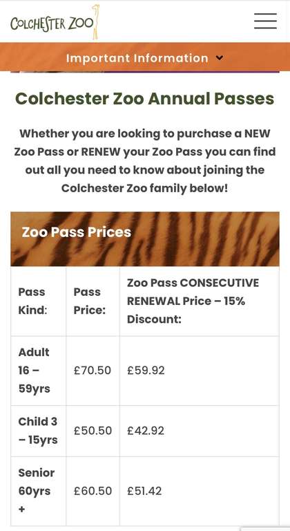 Receive an EXTRA 60 days for FREE with a Zoo Annual Pass - e.g Adult £70.50 @ Colchester Zoo
