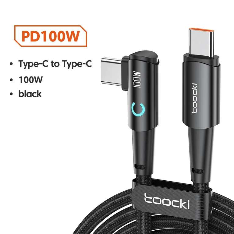 Toocki 100W USB C To USB C 90 Degree Cable 0.25m/1m/2m/3m Welcome Deal for selected accounts (from £4.15 exisitng buyer) @ Cutesliving Store