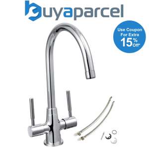 Bristan Cascade Sphere Kitchen Tap Chrome Twin Lever + Fixings/Flexi Pipes 5 Year Warranty £29.74 With Code (UK Mainland) @ buyaparcel/eBay