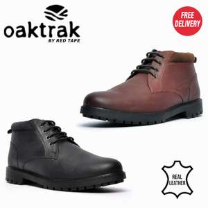 Real Leather Oaktrak By Red Tape Mens Classic Chukka Boots Brown/Black w.code