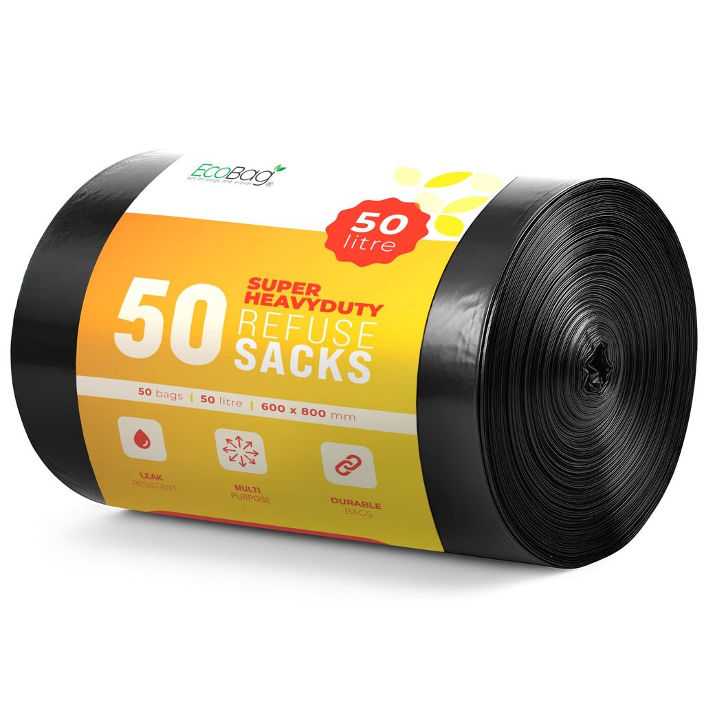 EcoBag - 50 Pack Super Strong Heavy Duty Refuse Sacks