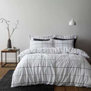 Brooks Check White Duvet Cover and Pillowcase Set From £5 with free click and collect from Dunelm