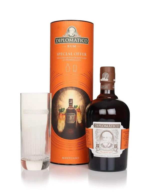 Diplomático Mantuano Venezuelan Aged Rum Gift Set with Glass, 70cl | Premium Dark Rum Matured up to 8 Years