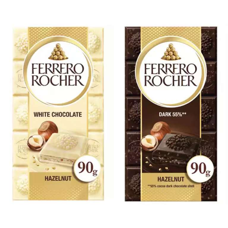 Ferrero Rocher Dark Chocolate & Hazelnut / Ferrero Rocher Hazelnut & White Chocolate Sharing Bar 90g