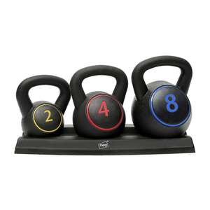 Neo 3PC Kettlebell Exercise Weights Set — 2kg, 4kg and 8kg — with rack for £19.99 delivered using code @ eBay / neodirect