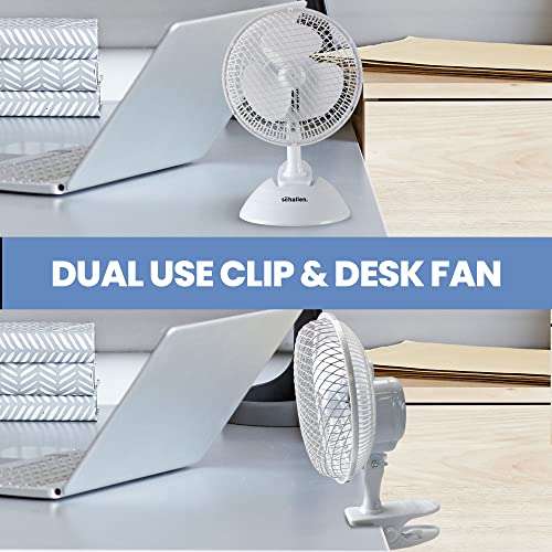 Schallen 6” Small Mini Electric Clip on Fan for Home, Bed, Office, Desktop, Table and Desk - White - Netagon UK FBA