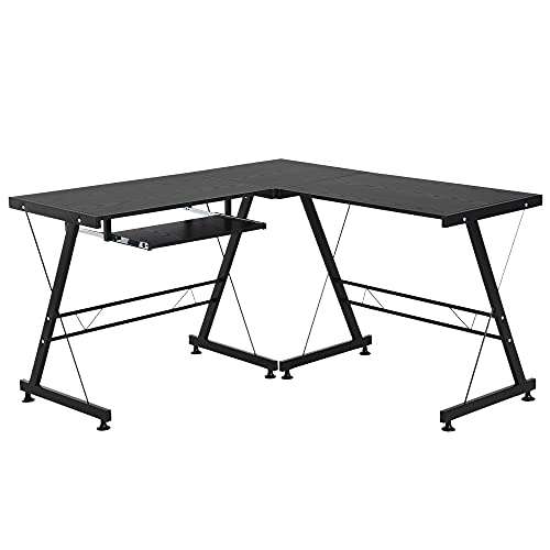 HOMCOM Office Gaming Desk L Shape Straight Corner Table Computer Work Station Laminated Sturdy w/Keyboard Tray Black - Sold by MHSTAR