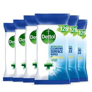 Dettol Antibacterial Biodegradable Bulk Surface Cleaning Disinfectant Wipes, Multipack Of 6 x 126, Total 756 Wipes £22.99 @ Amazon