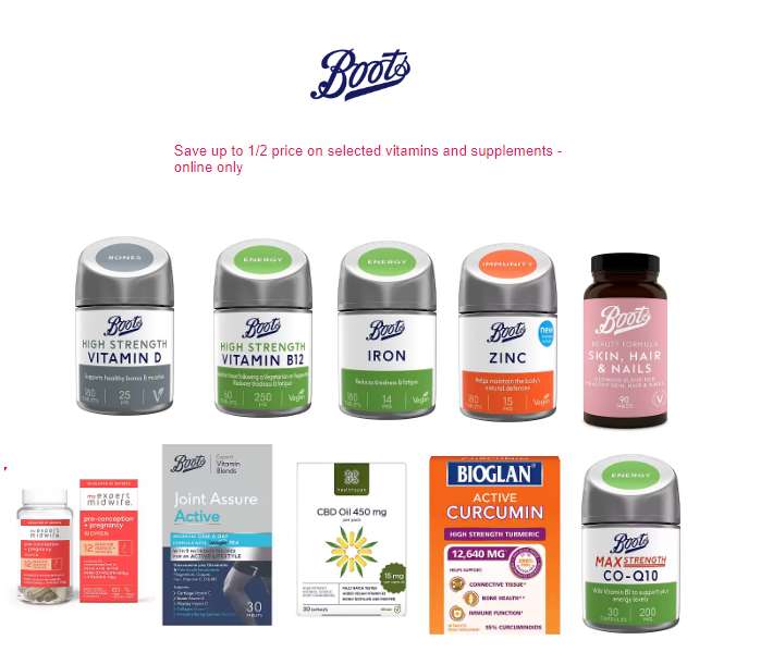 Save up to half price on selected immunity vitamins (online only) + Free Click & Collect Over £15 (otherwise £1.50) - @ Boots