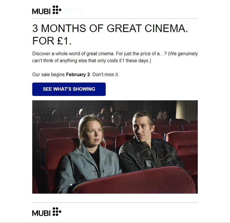 Mubi: 3 months of great cinema for £1 - starts 2 February
