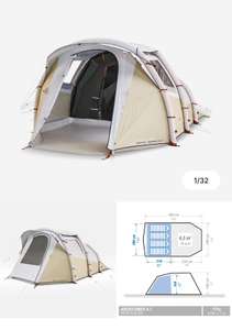 QUECHUA Inflatable Camping Tent Air Seconds 4.1 F&B 4 Person 1 Bedroom