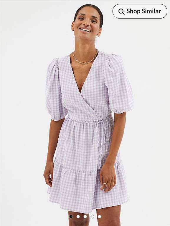 Lilac Gingham Wrap Front Tiered Mini Dress + free collection