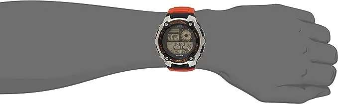 Casio AE-2100W-4VEF Black Dial Orange Resin Strap Watch - W/Code (Free C&C)
