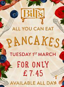 All You Can Eat Pancakes £7.45 All Day @ Bills Restaurant