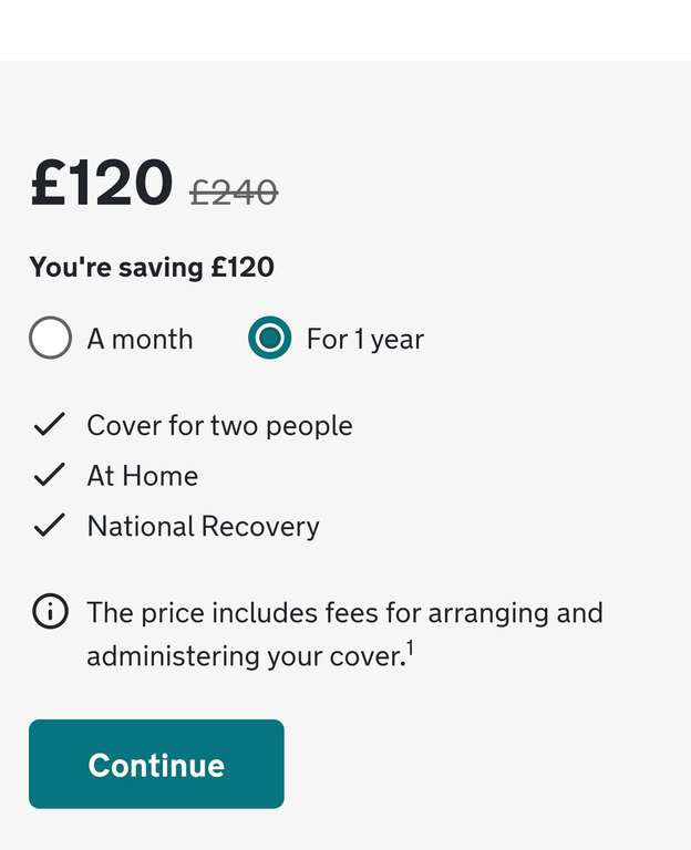 AA breakdown at home and nationwide recovery for 2 People for 1 Year plus £50 gift card