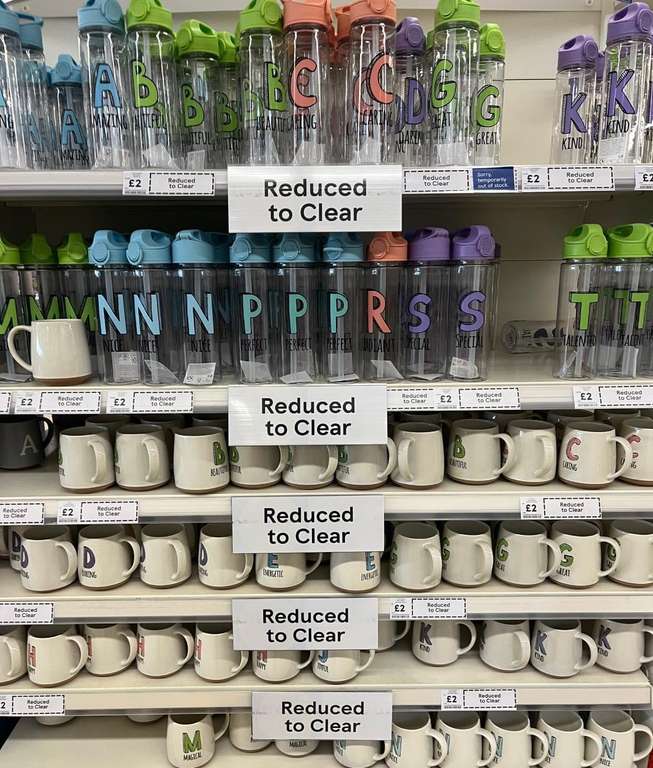 Personality Alphabet Mugs and Bottles - Reduced to Clear