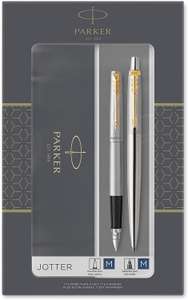 Parker Jotter Duo Gift Set with Ballpoint Pen & Fountain Pen, Stainless Steel with Gold Trim, Blue Ink Refill & Cartridges, £17.41 @ Amazon