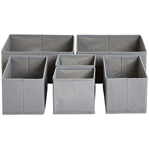 Amazon Basics Collapsible Clothes Drawer Organisers / Dividers Set of 6, Grey