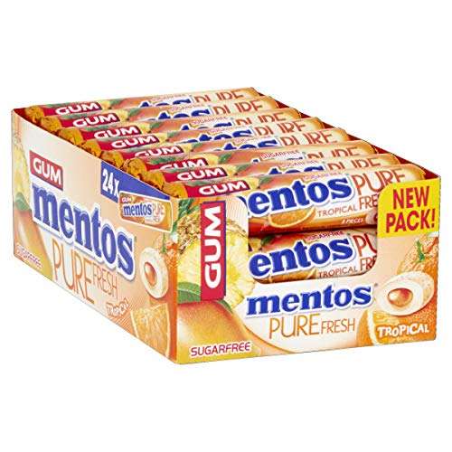 Mentos Gum Pure Fresh Tropical 8 Piece roll (Pack of 24 Rolls) - £7.98 S+S