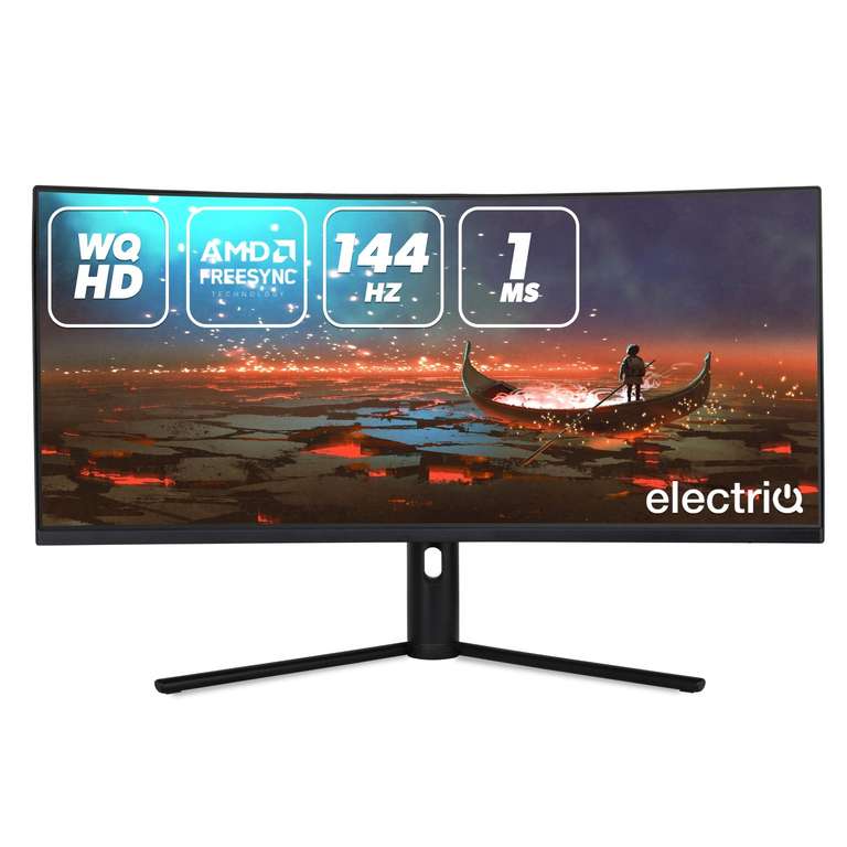 electriQ 34" WQHD QLED 144Hz Curved Monitor £299.97 + £5.99 delivery @ Laptops Direct