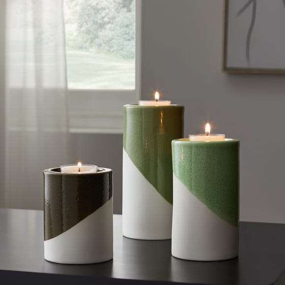 Set of 3 Green Ceramic Tealight Holder Now just £7 with Free Click and Collect From Dunelm