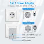 5 in 1 UK to European Travel Adaptor with 4 USB Ports (1 USB C), Grounded EU Euro Europe to UK Power Plug Adapter - Sold By Omivine-UK FBA