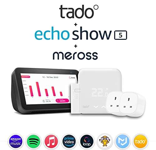 Echo Show 5 (2nd gen, 2021 release) + tado° Smart Thermostat + 2 x Smart Plugs Meross, £175.99 @ Amazon