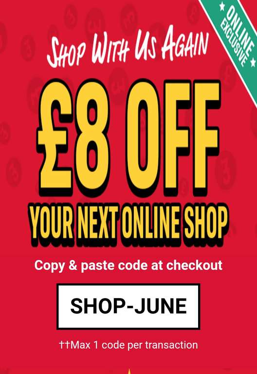 £8 off a £60 shop in June & July with code might be selected accounts @ Iceland