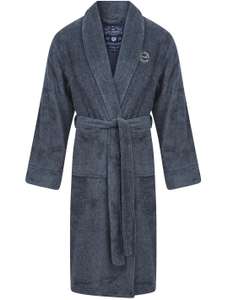 Sandhurst Textured Soft Fleece Dressing Gown With Tie Waist In Navy & Grey With Code