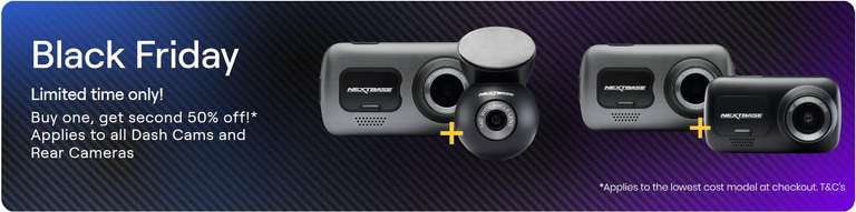 Buy one get second 50% off - Applies to all Dash Cams and Rear Cameras - from £79.65 for two using voucher code @ Nextbase