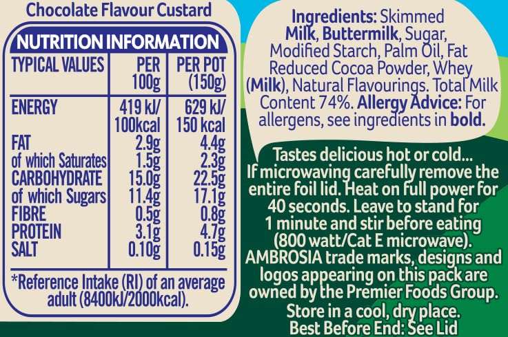 Ambrosia Ready-to-Eat Chocolate Custard 150g Pot £0.83 at Amazon ...