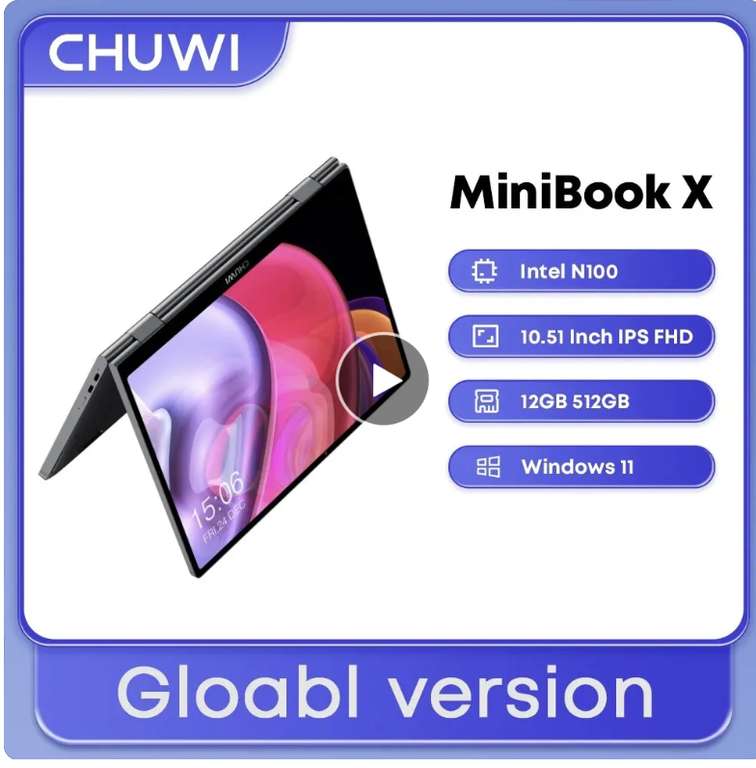 CHUWI MiniBook X 2 In 1 Laptop Tablet Intel N100 10.51" FHD IPS Screen 12GB LPDDR5 512G SSD - Sold By Cutesliving Store