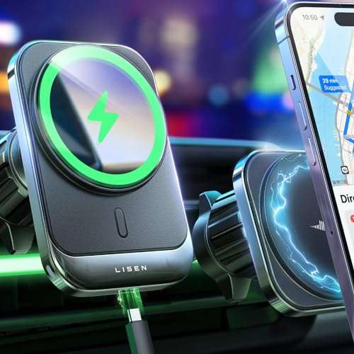 LISEN MagSafe Car Vent Mount Charger [15W Fast Charging], for iPhone 15 14 13 12 Series With Voucher Sold by NoneStop FBA