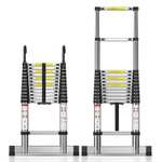 TECKNET Aluminium Extension Ladder with Stabilizer Bar, Telescopic Ladder 3.8M/12.5FT, Max Load 150kg/330lbs - With code